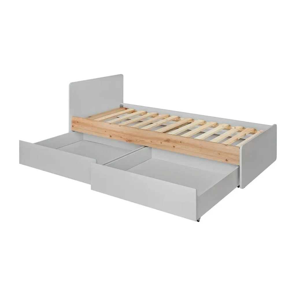 Letto bambino 90x200 collezione BIBOU, color grigio e rovere. Cassetti inclusi