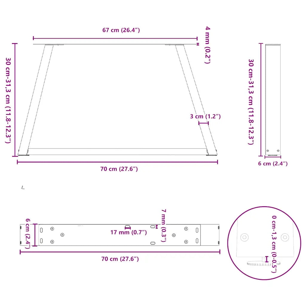Gambe per Tavolino da CaffÃ¨ a Forma di V 2 pz Bianche 70x(30-31,3) cm Acciaio