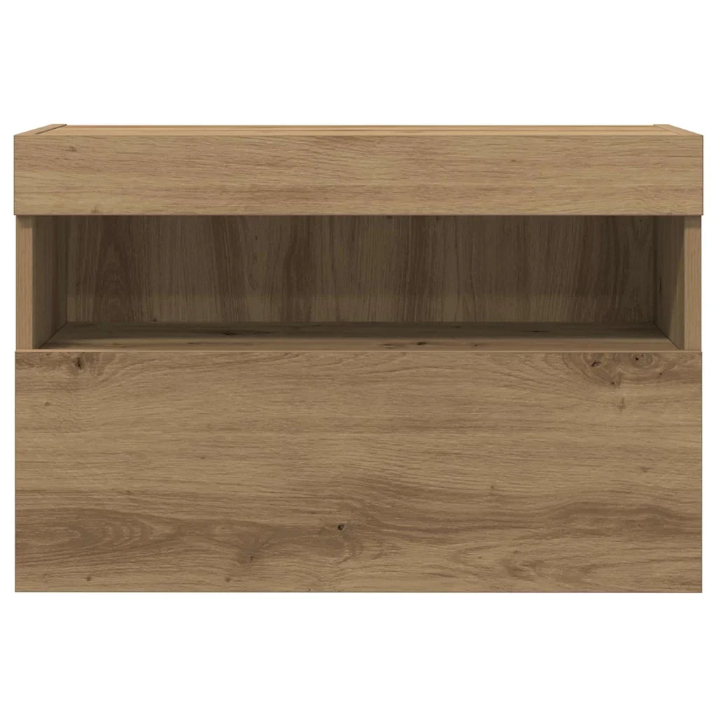 Set di 2 moderni mobili porta TV a parete con illuminazione a LED 60 x 30 x 40 cm realizzati in legno di rovere composito lavorazione artigianale 02_0051840