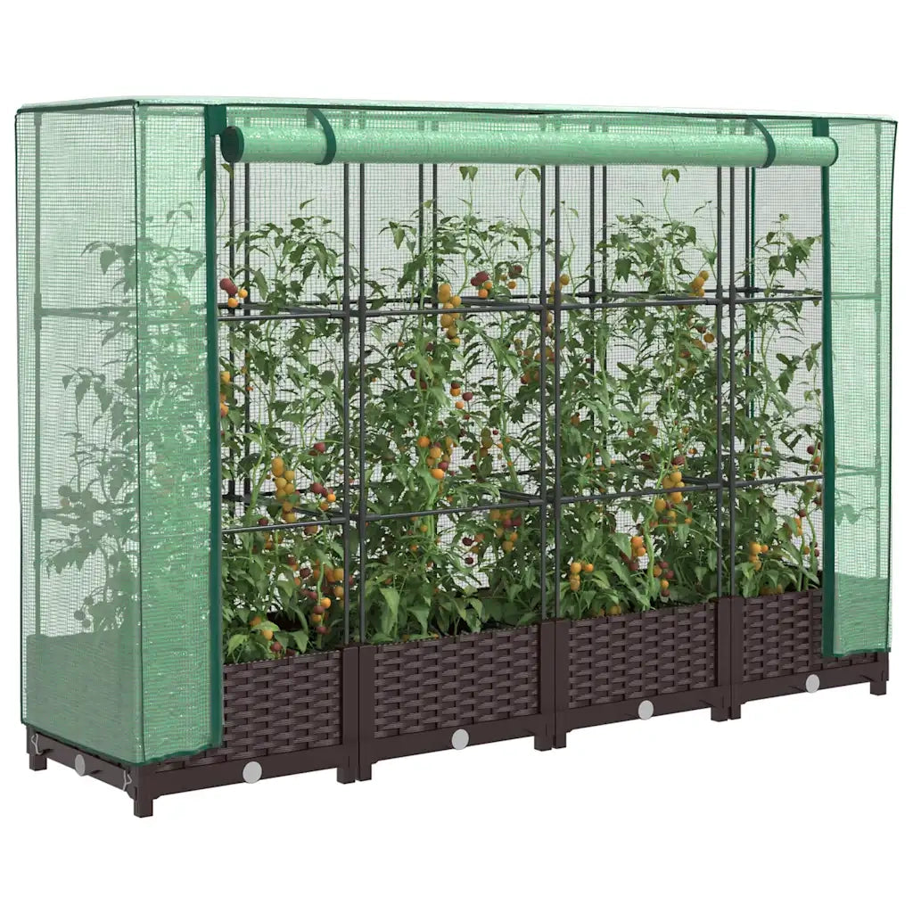 Fioriere | Cassetta per fiori | Letto Rialzato con Copertura Serra Effetto Rattan 160x40x123 cm