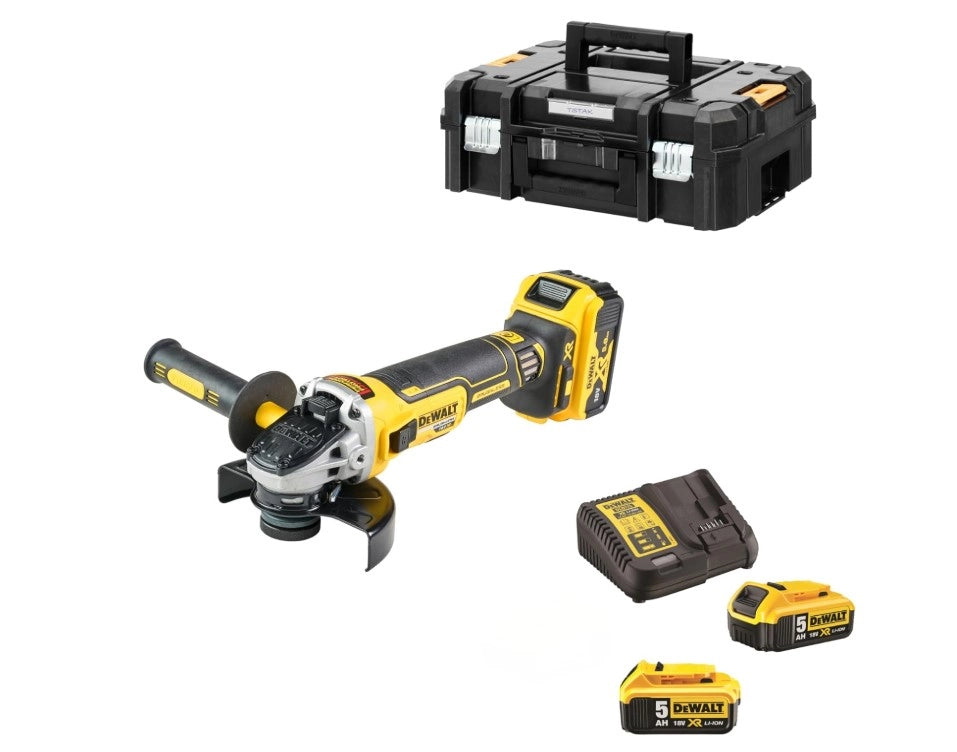 DEWALT DCG405P3-QW Smerigliatrice 125 mm a batteria 18V 3 batterie 5.0 Ah Caricabatterie e valigetta TStak
