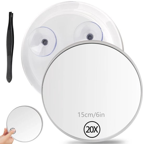 Specchio di ingrandimento da 20x, 15 cm specchio cosmetico con ingrandimento, specchio ingranditore con morsetto e pinza, specchio per trucco 

Specchio ingranditore da viaggio, adesivo per specchio per trucco