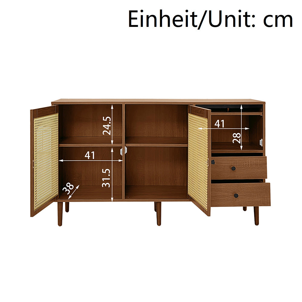 Buffet Rustico - Xylo - 130??75.5??40 cm - Porte in Ratan?? con Chiusura Magnetica