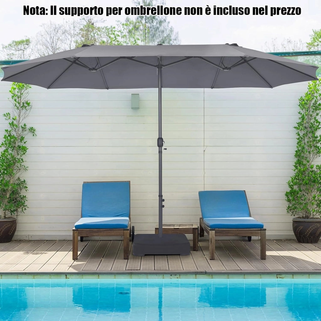 Ombrellone da Giardino Doppio 470 cm, Ombrello per Esterno con Manovella e 12 Stecche, Ombrello Rettangolare Pieghevole, per Giardino Piscina Terrazza, 470 x 280 x 245 cm (Grigio)