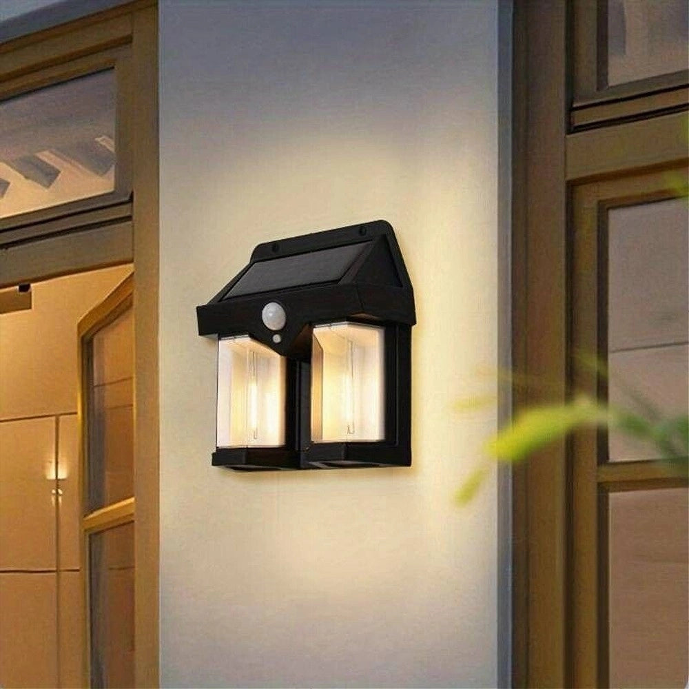Trade Shop - Applique Doppia Lanterna Solare Led Tungsteno Sensore Movimento Ip65 Da Esterno -