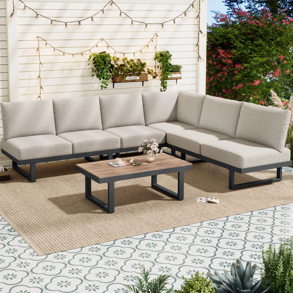 Set mobili giardino: sdraio + Divanooo angolare + lettino reclinabile + tavolino; trasformabile; acciaio; grigio