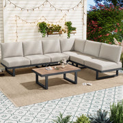 Set mobili giardino: sdraio + Divanooo angolare + lettino reclinabile + tavolino; trasformabile; acciaio; grigio