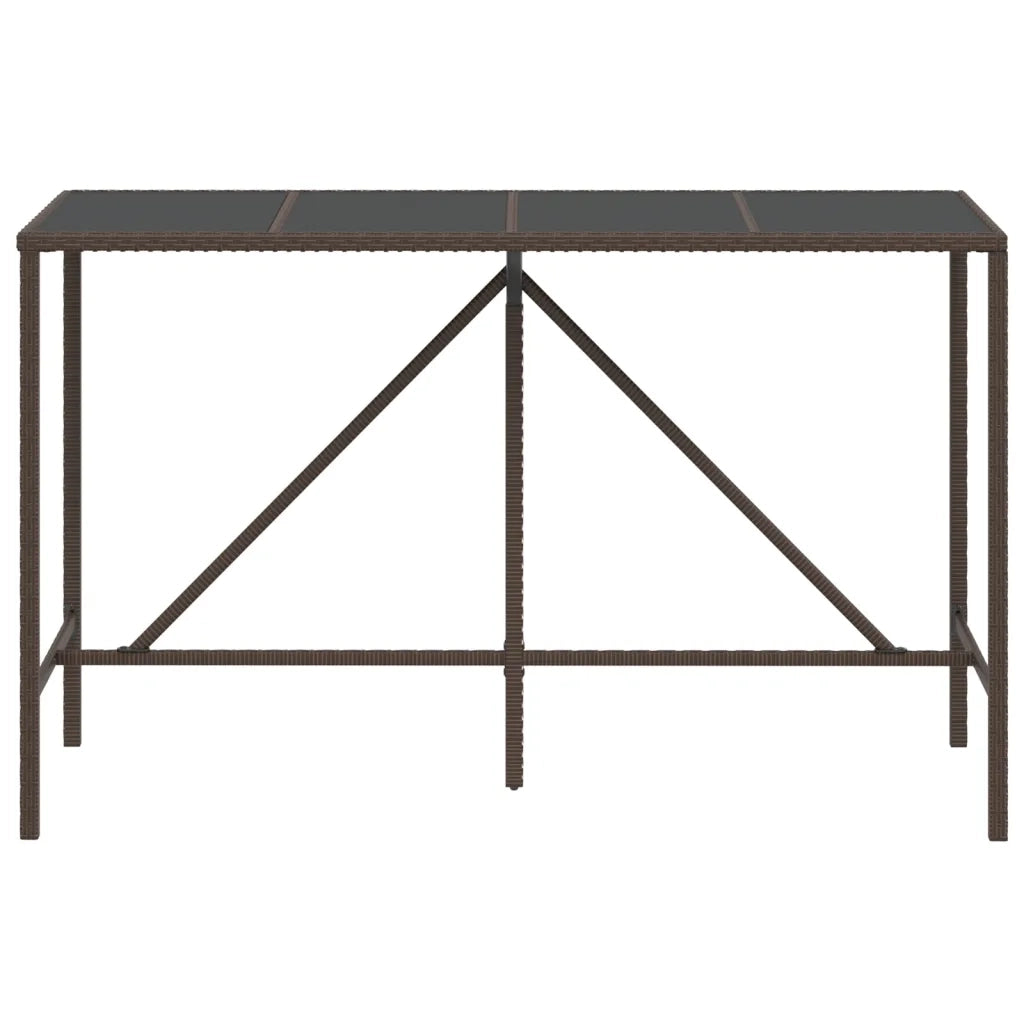 Tavolino da Giardino | Tavolo Bar con Piano in Vetro Marrone 180x70x110 cm Polyrattan