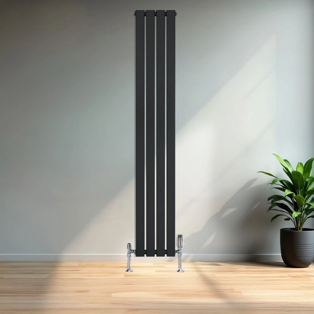 Radiatore Verticale 1800 x 280 mm con Valvole TRV Nero