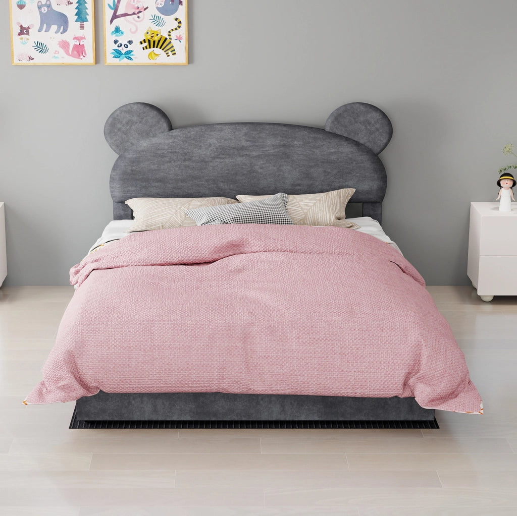 Letto per bambini con contenitore sollevabile e materasso 140x200 cm; velluto grigio