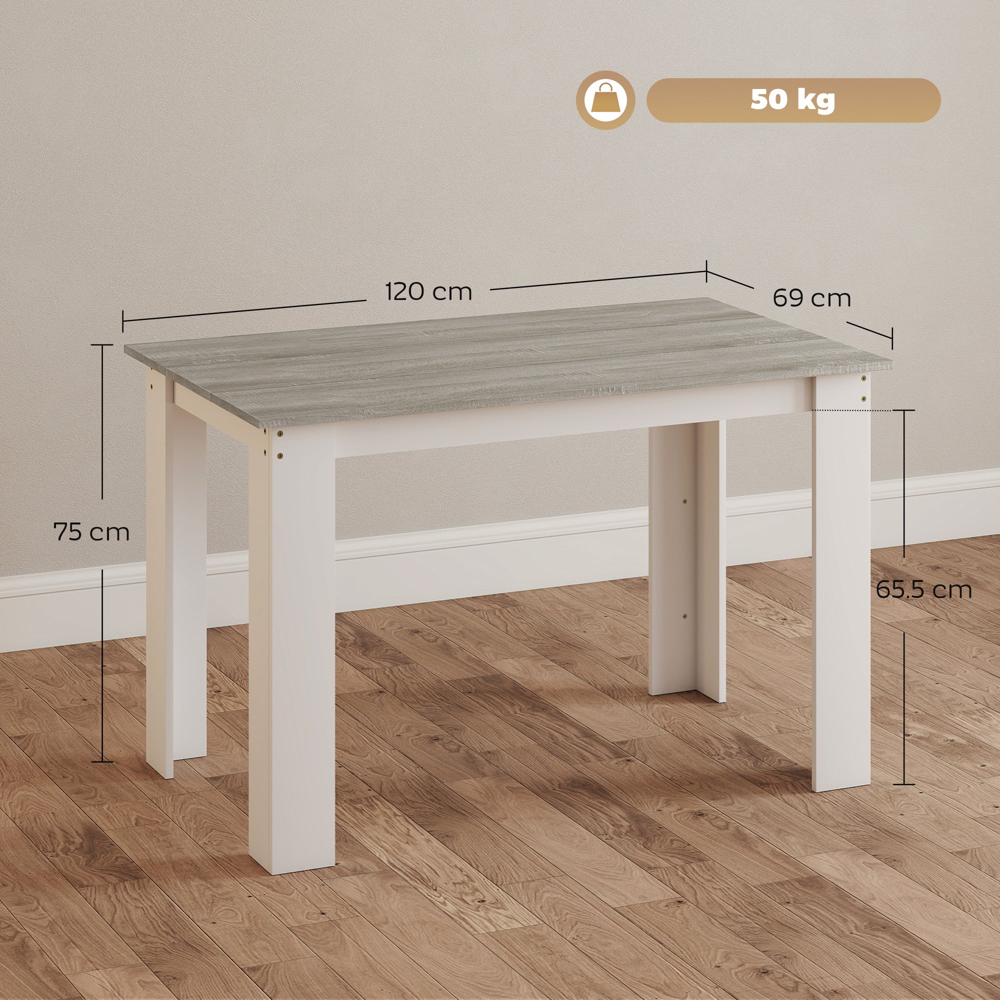 Tavolo da Pranzo Moderno per 4-6 Persone 120x69x75 cm in Legno Grigio e Bianco