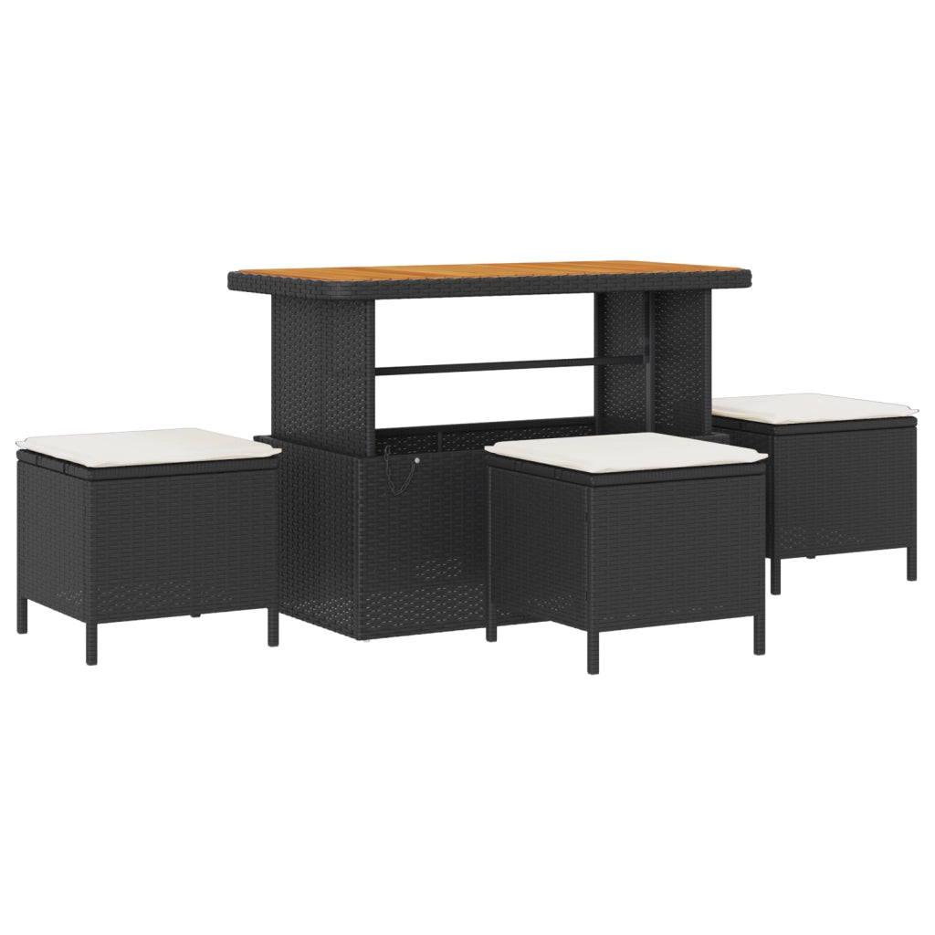 Set divano da giardino con cuscini  9 pezzi Poly Rattan Acacia nero