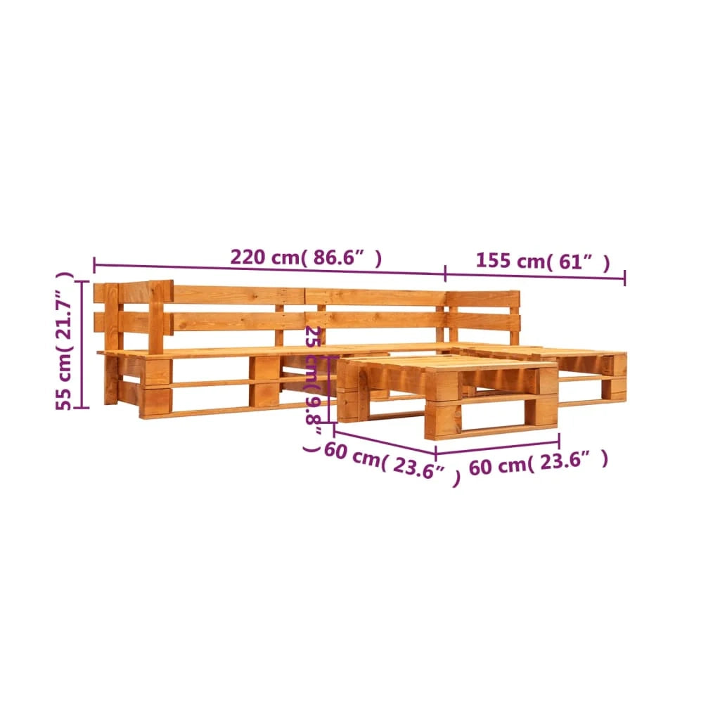 Set di mobili da giardino mobili da esterno set di mobili in pallet da 4 pezzi legno marrone miele 02_0018379