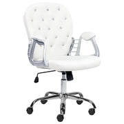Sedia da ufficio in pelle sintetica bianco con cristalli e altezza regolabile e schienale trapuntato stile retrò moderno