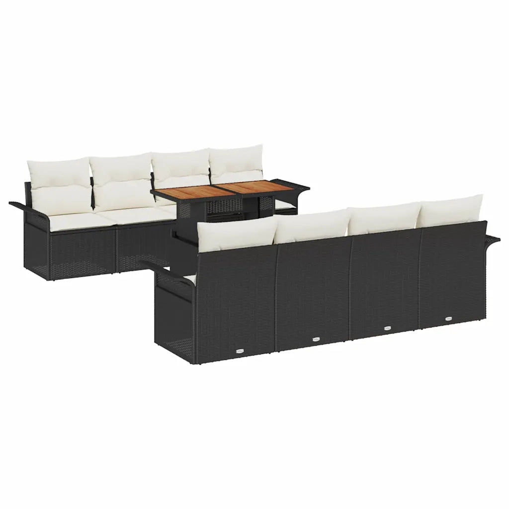 Set Divano da Giardino 7 pcs Nero e Crema polyrattan