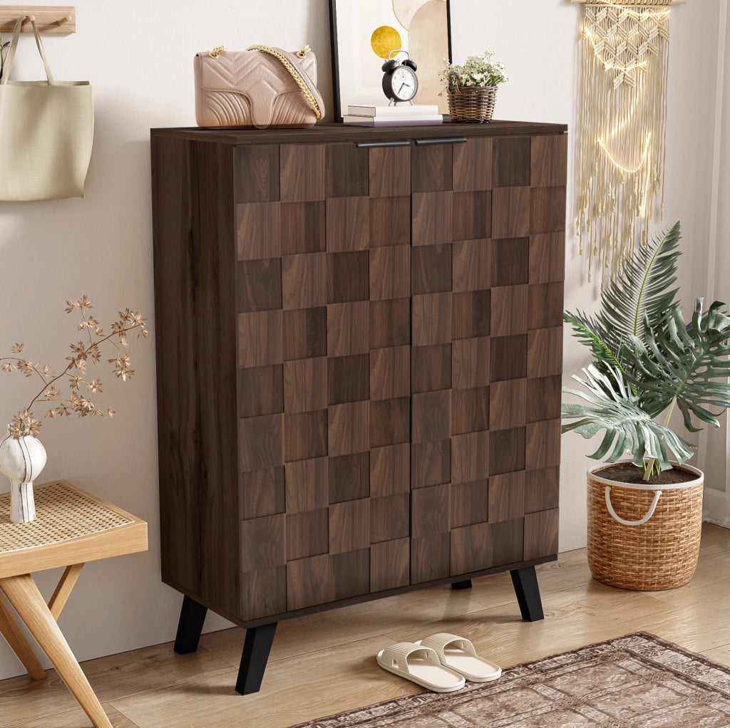 Armadio portascarpe moderno 80 x 35;5 x 110 cm in truciolare effetto legno scuro; con ripiani regolabili