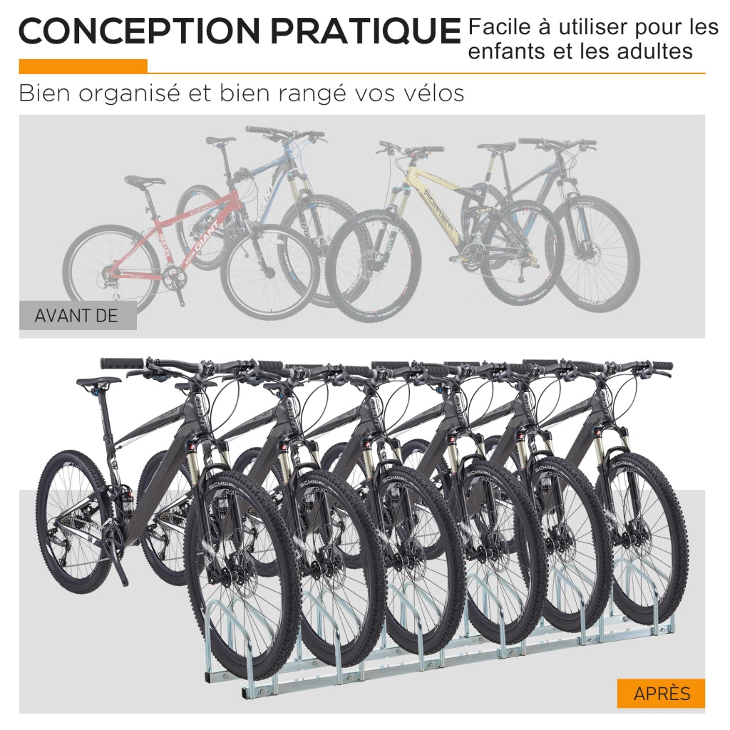 Portabiciclette per 6 bici ¨C zephmum ¨C acciaio argento 179x33x27 cm