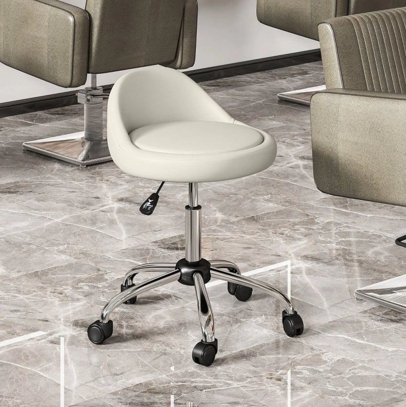 Sgabello girevole regolabile 63-83 cm in similpelle bianca con ruote