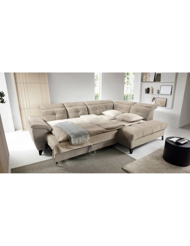 Divano ad angolo Beige 5 posti angolo destro salotto familiare INFERNO