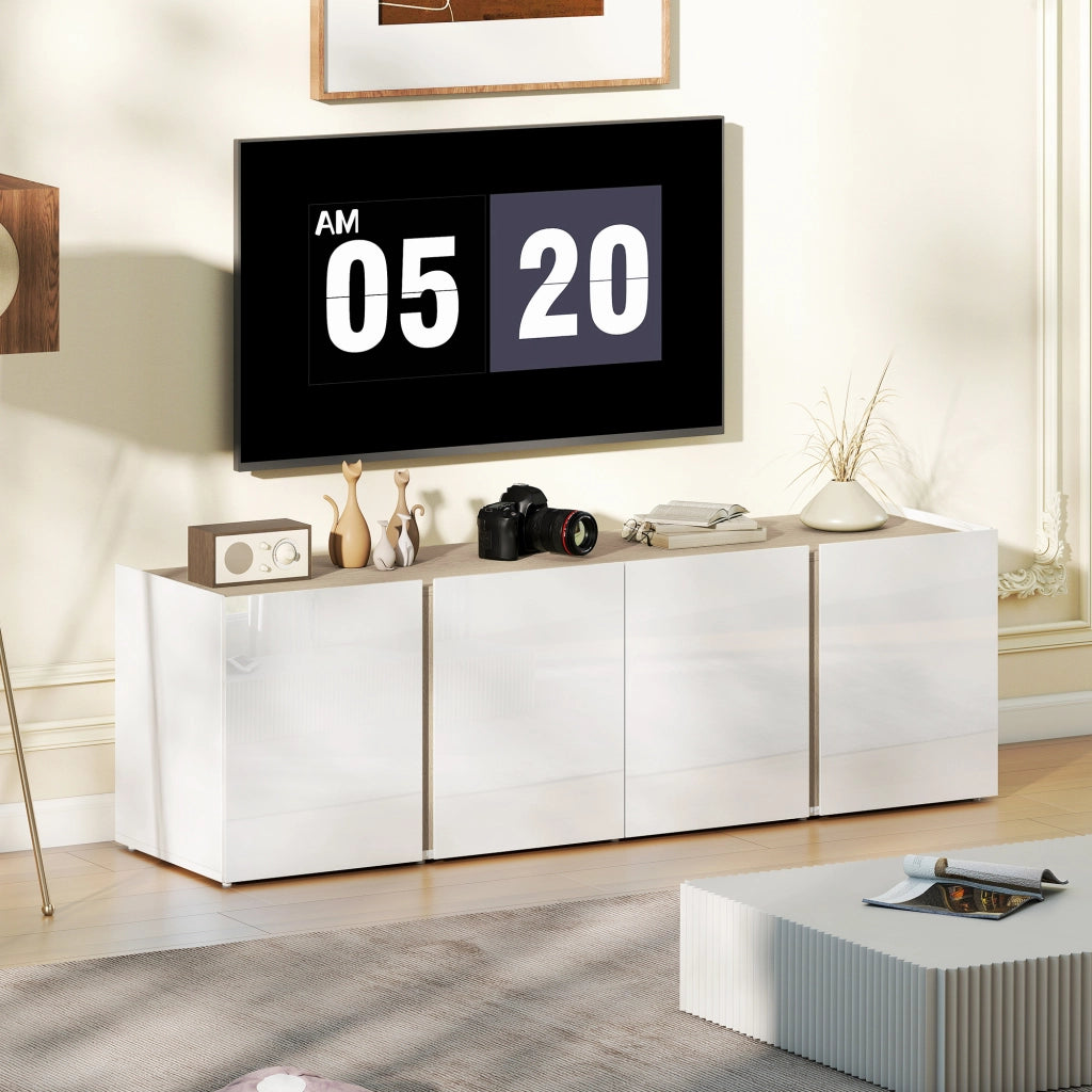 Mobile TV con 4 ante a chiusura ammortizzata, ripiano regolabile e passacavi ¨C zephmum ¨C 135x38x45 cm, bianco