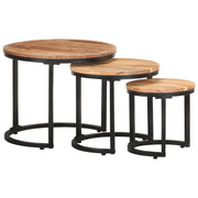 Tavolini Laterali 3 pz in Legno Massello di Acacia