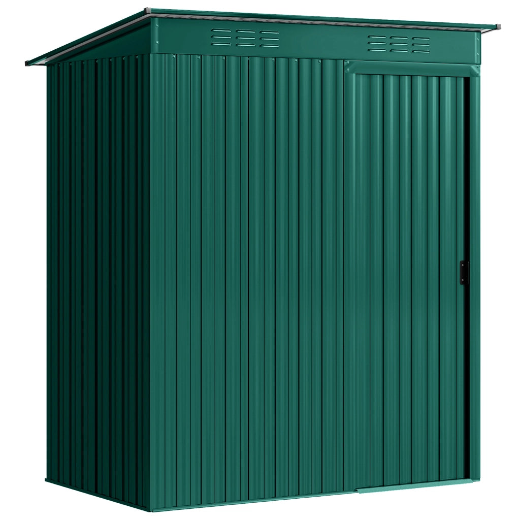 Casetta da Giardino 159x106x181 cm con Prese d'Aria e Porta Scorrevole in Metallo Verde