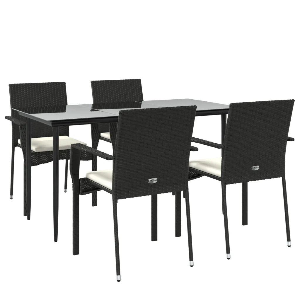 Set da Pranzo da Giardino 5 pz | Set Salotto da Giardino Nero con Cuscini in Polyrattan