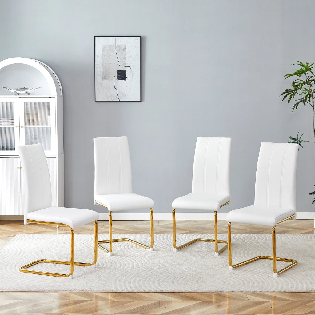 Sedia da Pranzo in Ecopelle ¨C MINIMAL ¨C Bianca, Struttura Metallo Oro