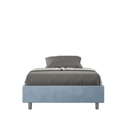 Letto matrimoniale francese con rete imbottito 140x210 microfibra azzurro Azelia