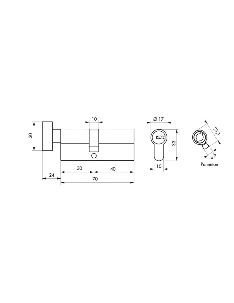 Cilindro europeo Transit 1 con pomolo 30 x 40 mm, nichelato, 5 chiavi – THIRARD