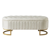 Panca Contenitore con Seduta Imbottita; Poggiapiedi per Soggiorno o Ingresso; in Velluto Beige; 120 x 39.9 cm