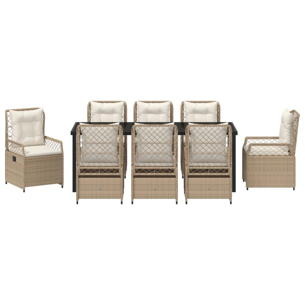Set da pranzo da giardino 9 pezzi in polyrattan beige