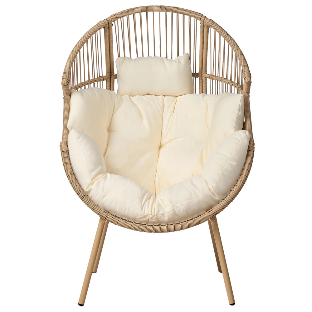 Poltrona da giardino in rattan naturale con poggiapiedi in cotone cuscini per lo schienale del sedile bianco sporco per interni ed esterni