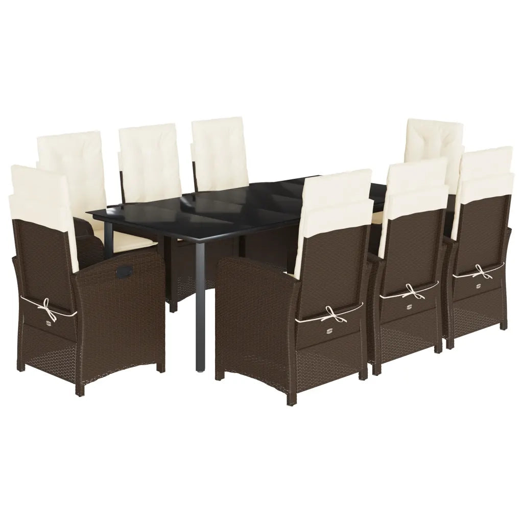 Set da Pranzo da Giardino 9pz con Cuscini Marrone in Polyrattan 3212349