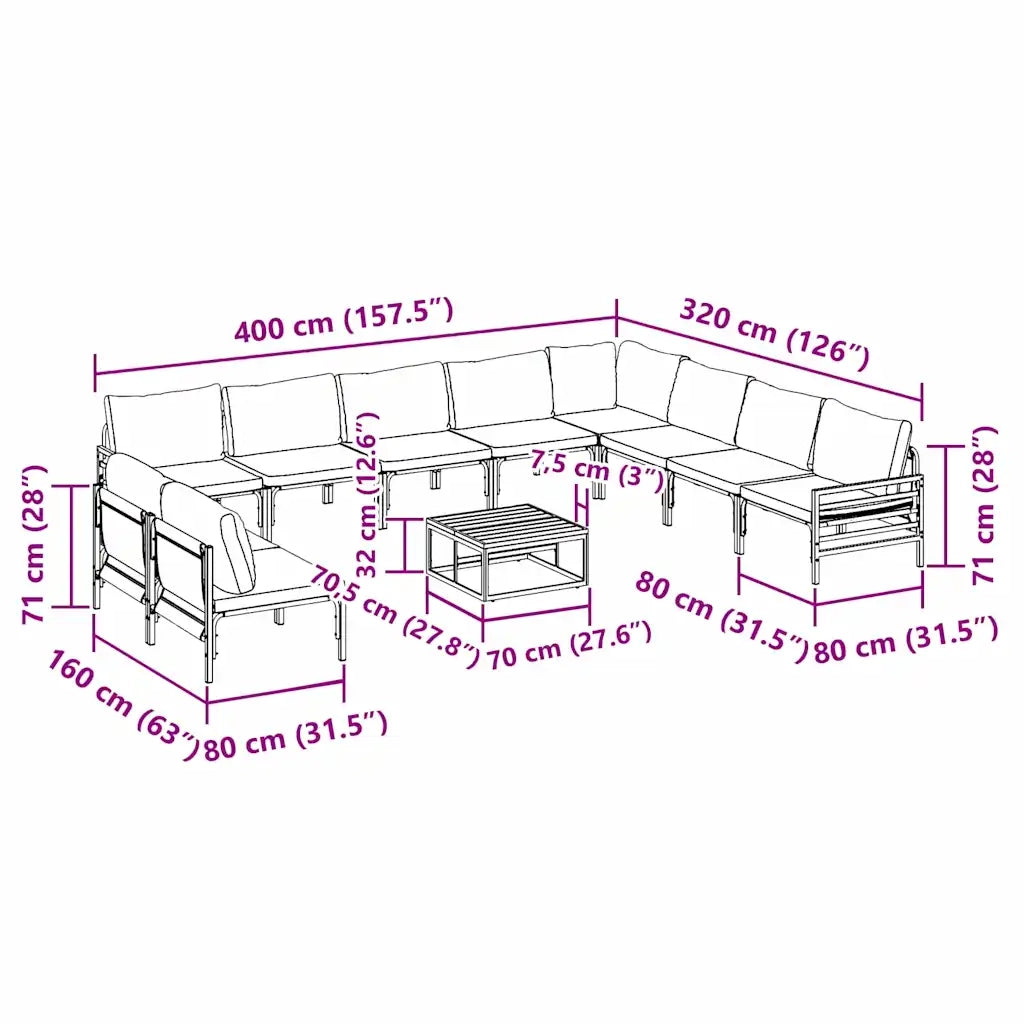 vidaXL Set Divano da Giardino 11 pcs Antracite Acciaio