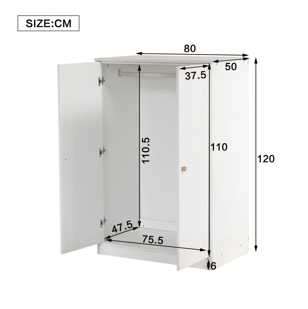 Armadio piccolo a 2 ante con asta appendiabiti 80x50x120 cm; MDF bianco
