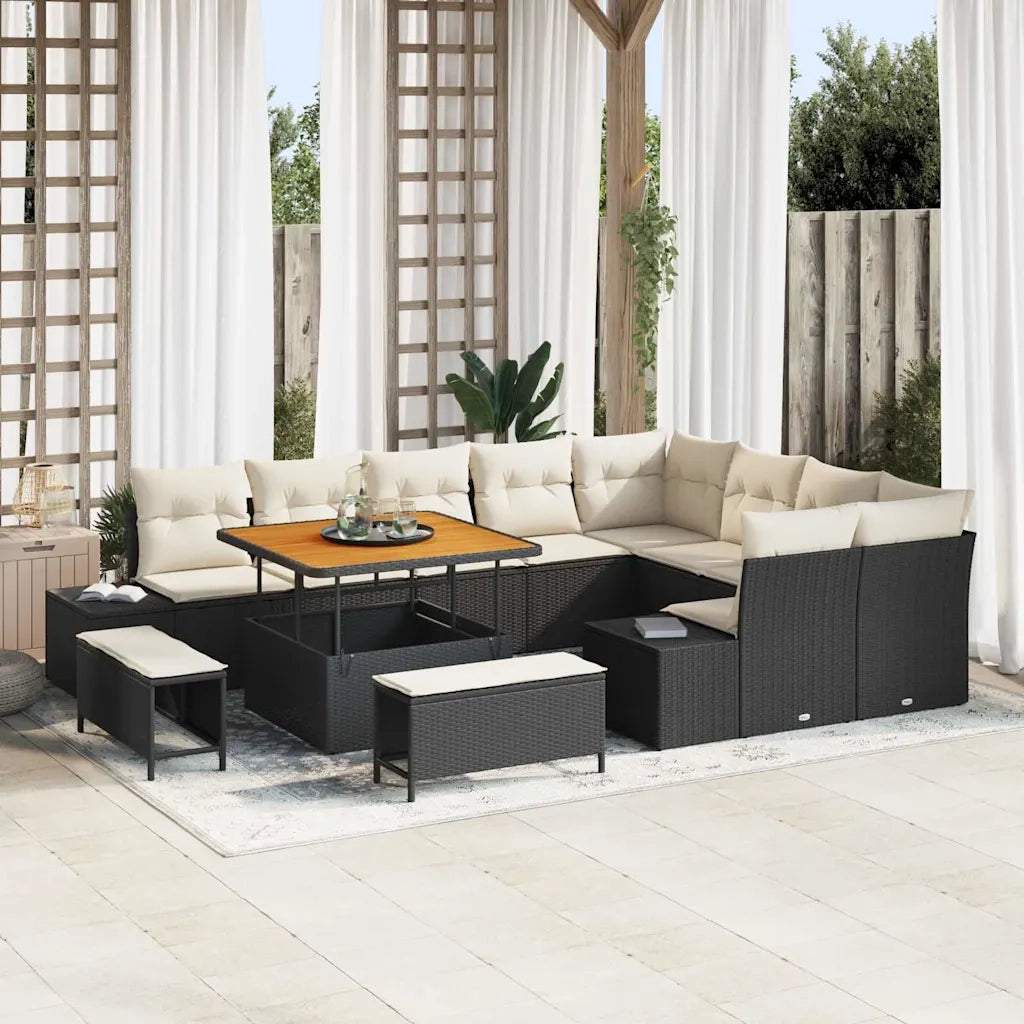 Set Divano da Giardino con cuscino 12 pcs Nero polyrattan