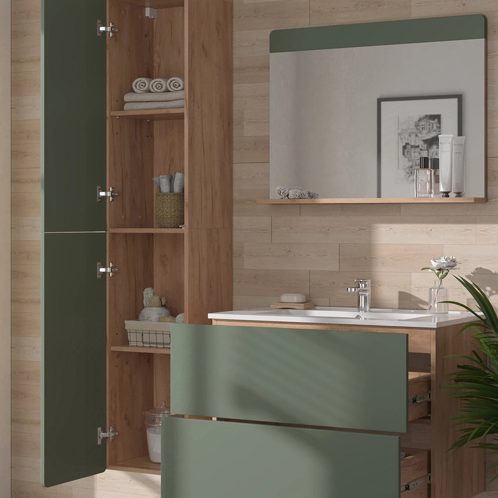 Vicco Set di mobili da bagno Goldkraft rovere/verde 4 parti con colonna