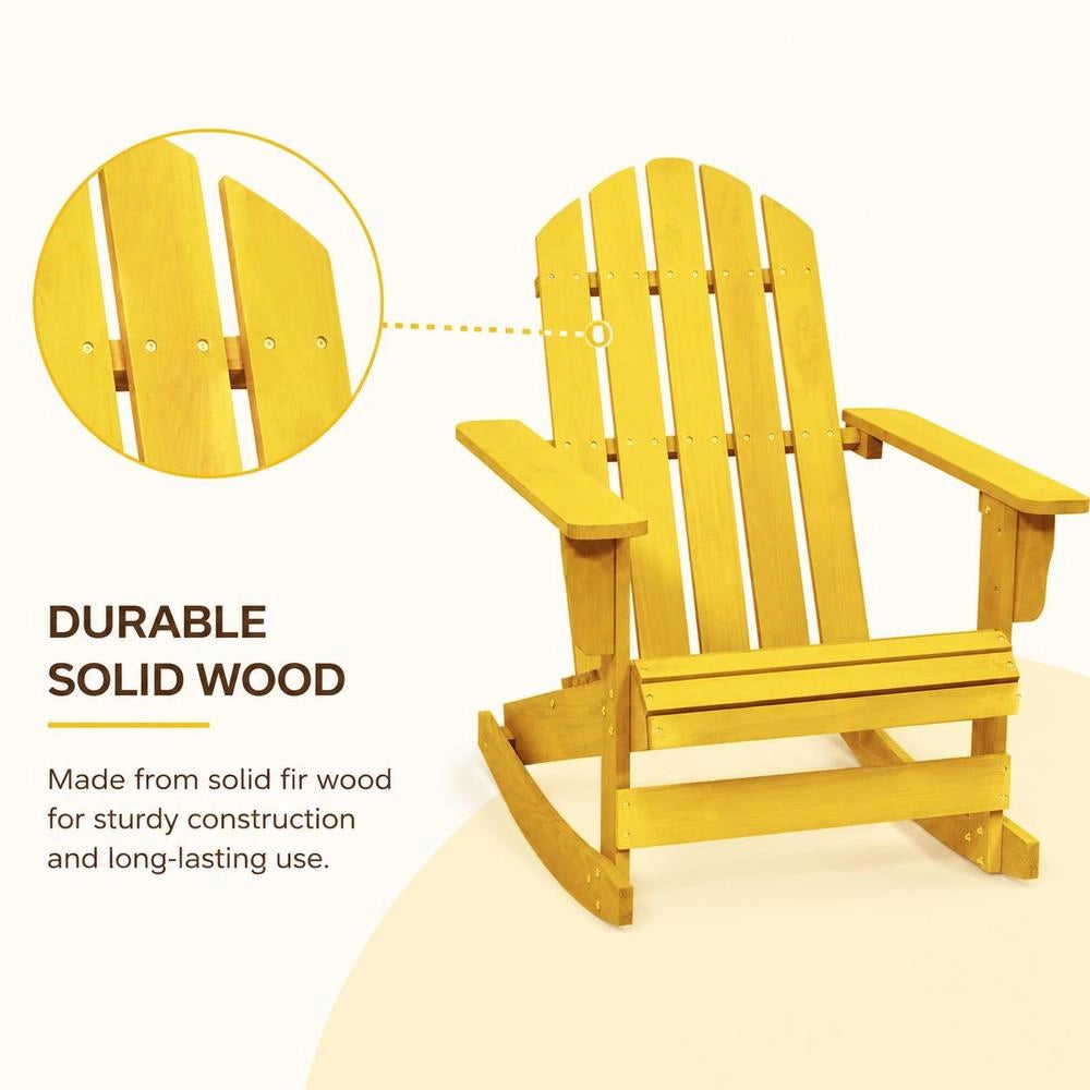Adirondack Rocking Chair, Solid Fir Wood, Yellow