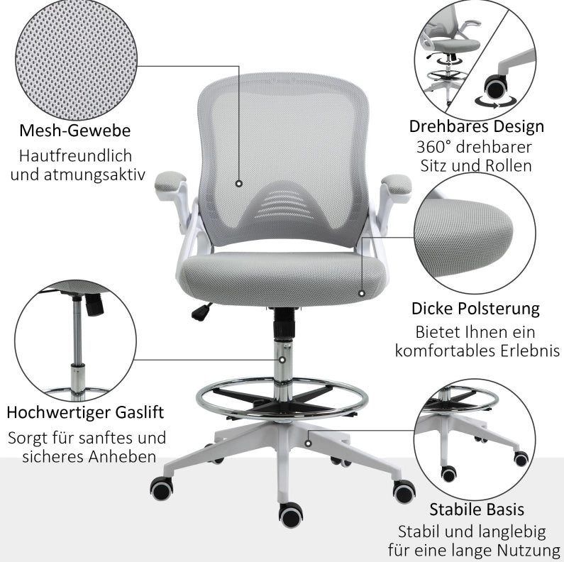 Sedia da ufficio ergonomica grigio chiaro con poggiapiedi