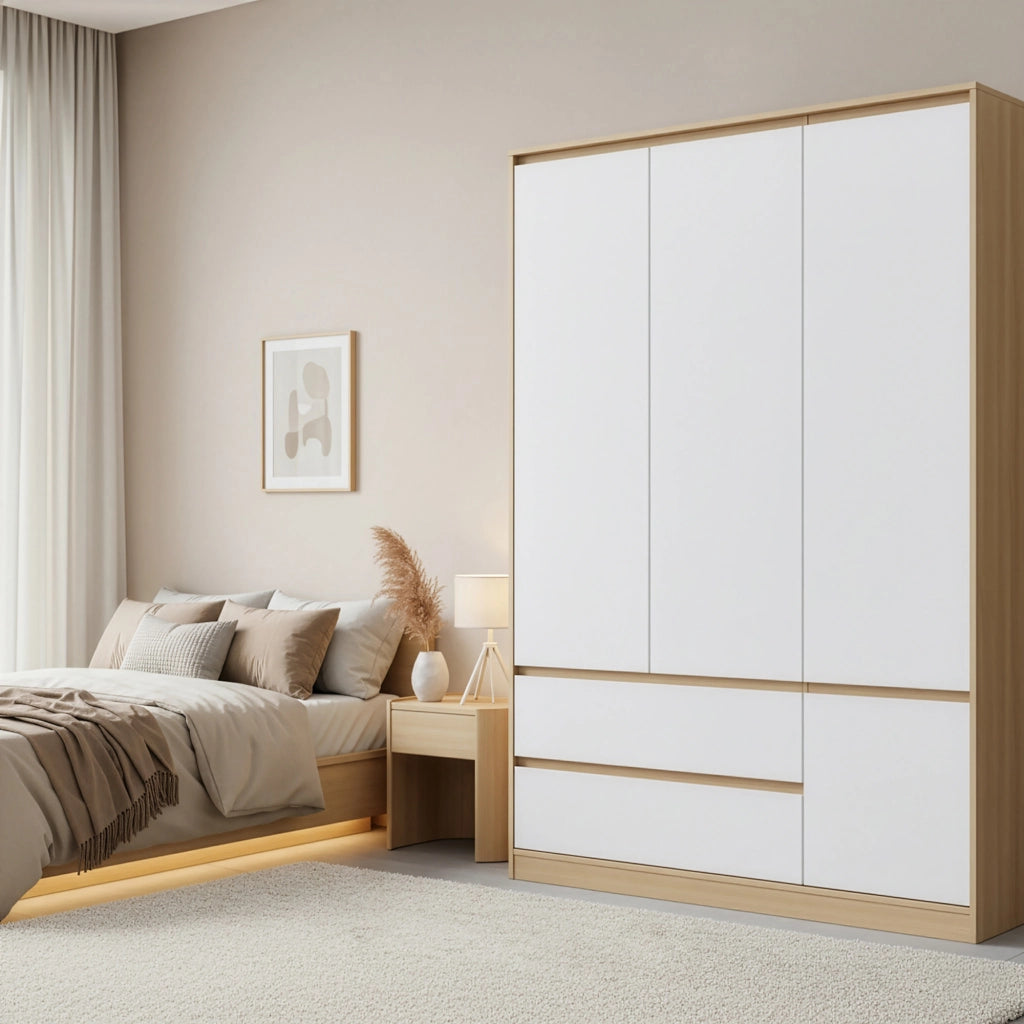 Armadio Guardaroba Bastheim con 6 Scomparti 176 x 120 x 52 cm Effetto Rovere [en.casa]