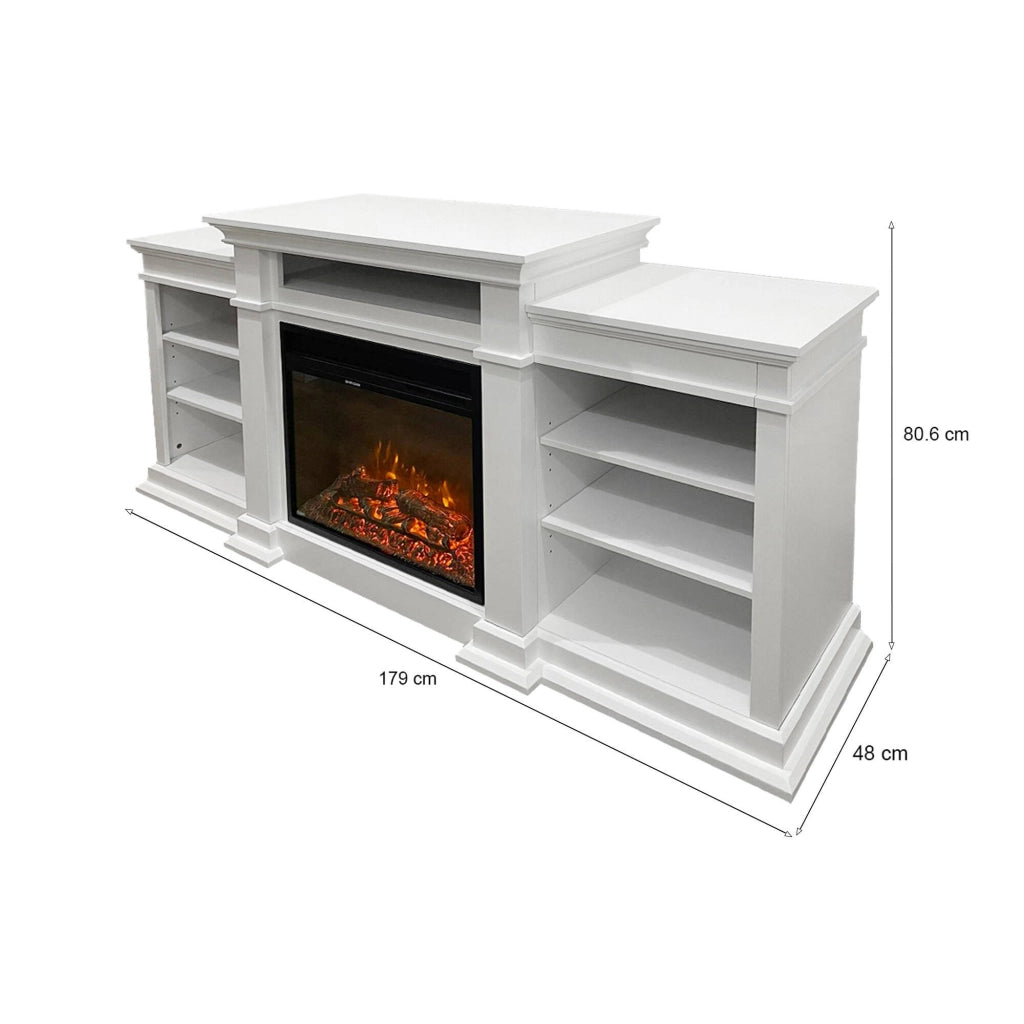 Camino elettrico Aramengo, Stufa elettrica, Focolare elettrico a parete, Caminetto moderno, Made in Italy, 179x48 h81 cm, Bianco