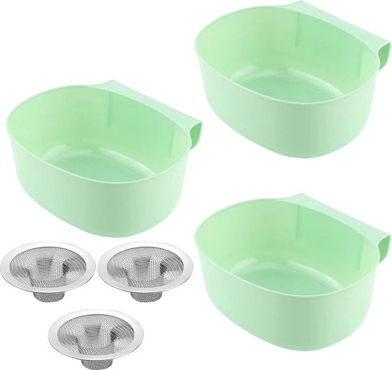 Tre contenitori per rifiuti di cucina da appendere, con tre filtri per rifiuti per cassettiera per porta armadio, plastica, da appendere, verde