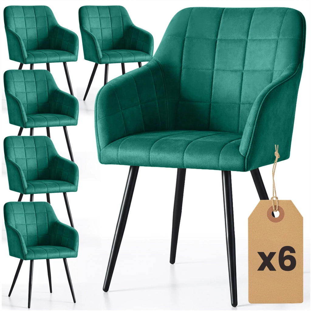 Set di 6 Sedie imbottite con cuciture quadrate LUXANO Verde Bottiglia gambe nere