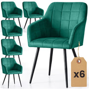 Set di 6 Sedie imbottite con cuciture quadrate LUXANO Verde Bottiglia gambe nere