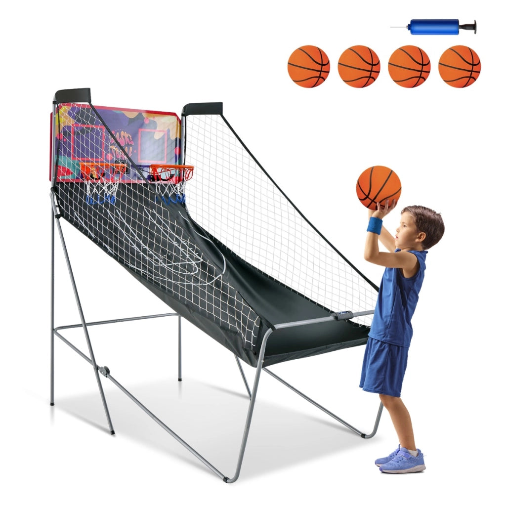 Gioco arcade di pallacanestro a doppio tiro pieghevole, Macchina da pallacanestro con punteggio elettronico Viola-Giocattoli sportivi