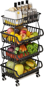 Scaffale per piante con 4 livelli - Stendardo per frutta e verdura con ruote e ganci S - Cucina Bagno Garage