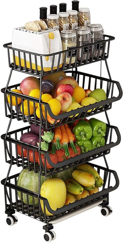Scaffale per piante con 4 livelli - Stendardo per frutta e verdura con ruote e ganci S - Cucina Bagno Garage
