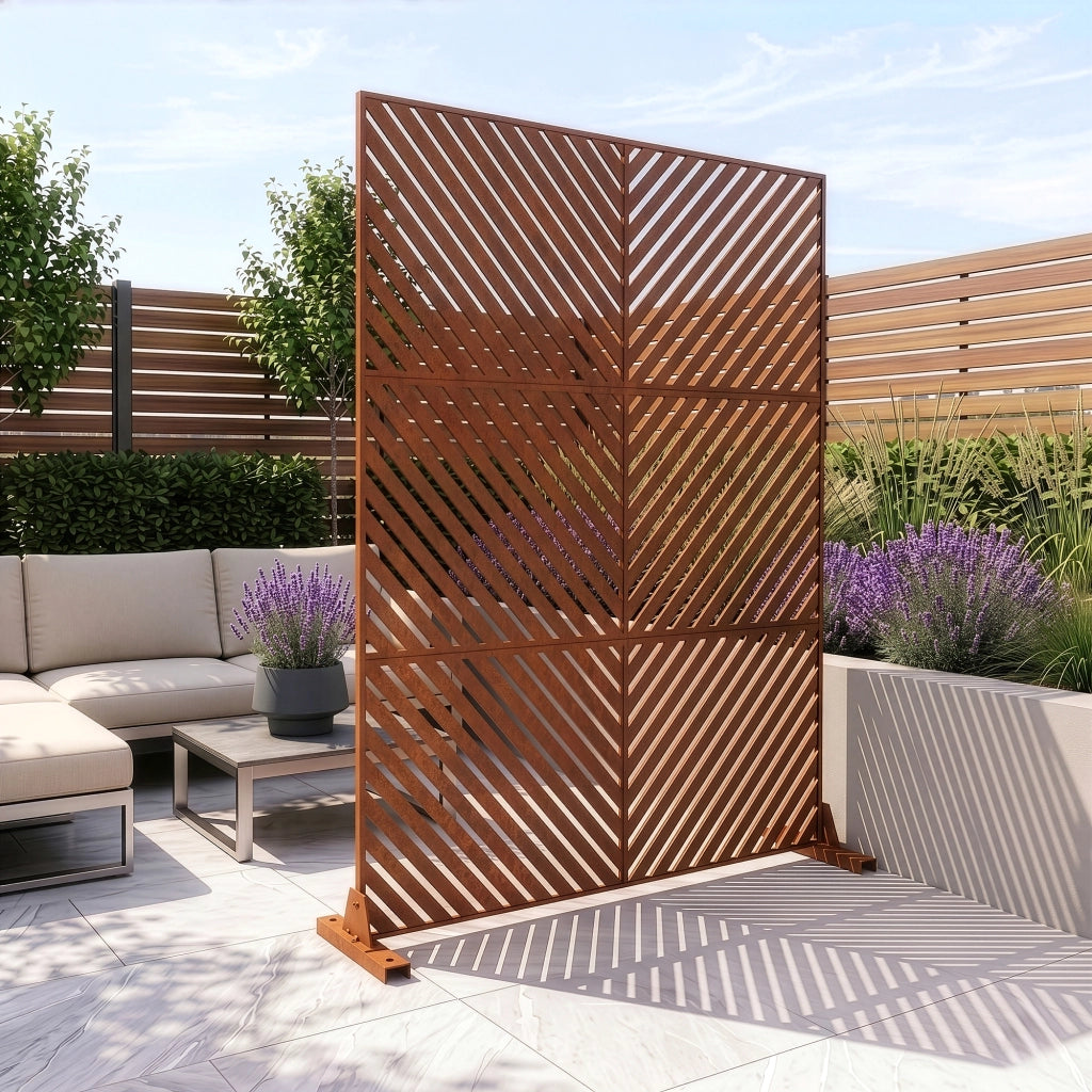 Pannello Divisorio Kekan con Struttura Decorativa in Acciaio Corten 180 x 120 cm - Marrone Ossidato casa.pro