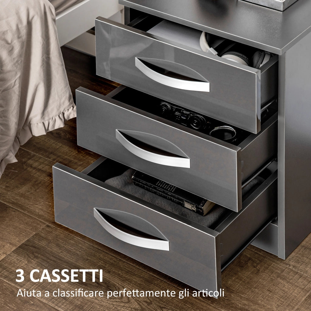 Comodini Moderni con 3 Cassetti ¨C Zephmum ¨C Grigio Truciolato 40x36x56 cm
